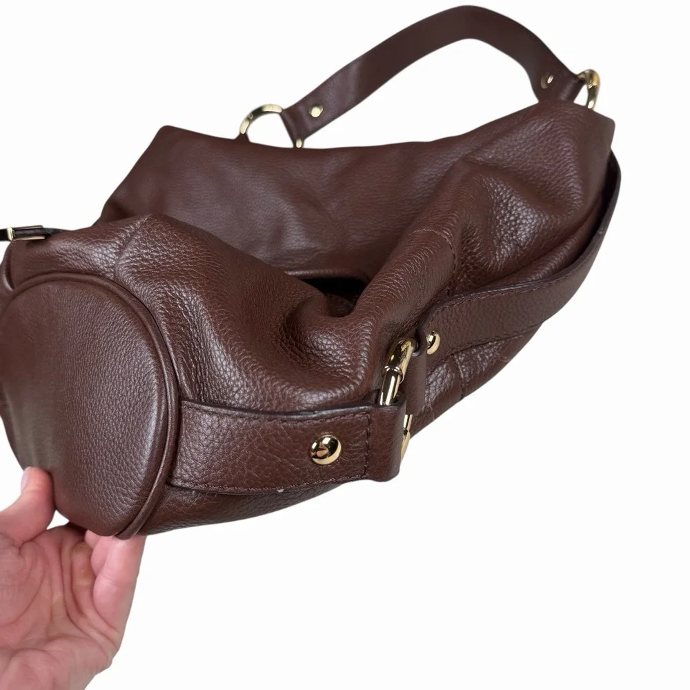 Michael Kors Pebbled Leather Hobo Handbag Shoulder Bag in Brown, Gold Hardware‎
